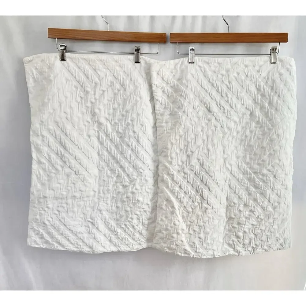 TWO West Elm Parquet Standard Shams Crisp White Decor Sham Geometric Classic